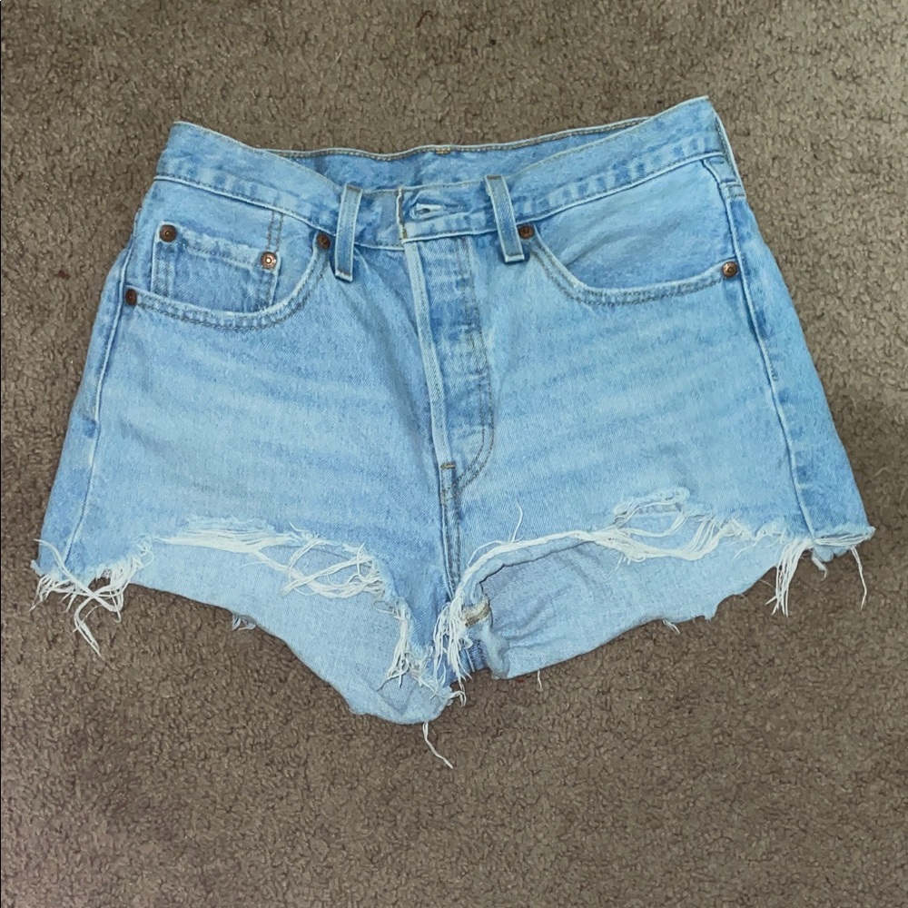 Levi's 501 Light Blue Distressed Jean Shorts